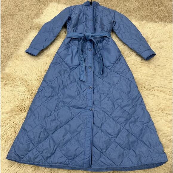 Vintage Eddie Bauer Goose Down Trench Coat Light Blue Size Medium - Picture 1 of 9